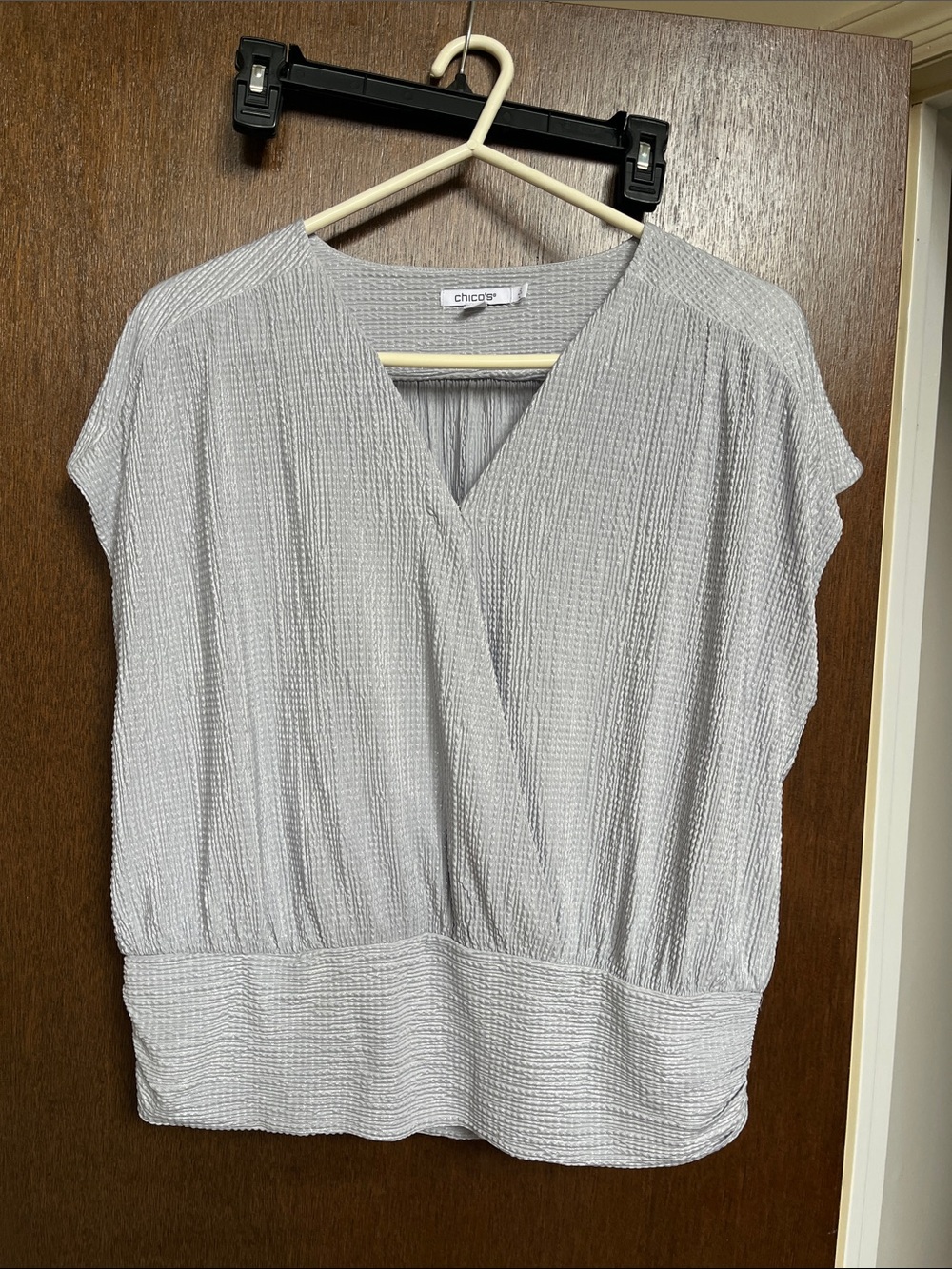 Chico's Light Gray Crinkle V-Neck Blouse